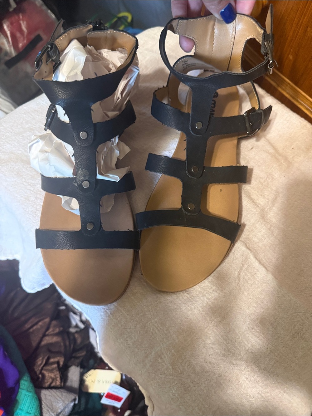 Women's Black Strappy Gladiator-Style Sandals